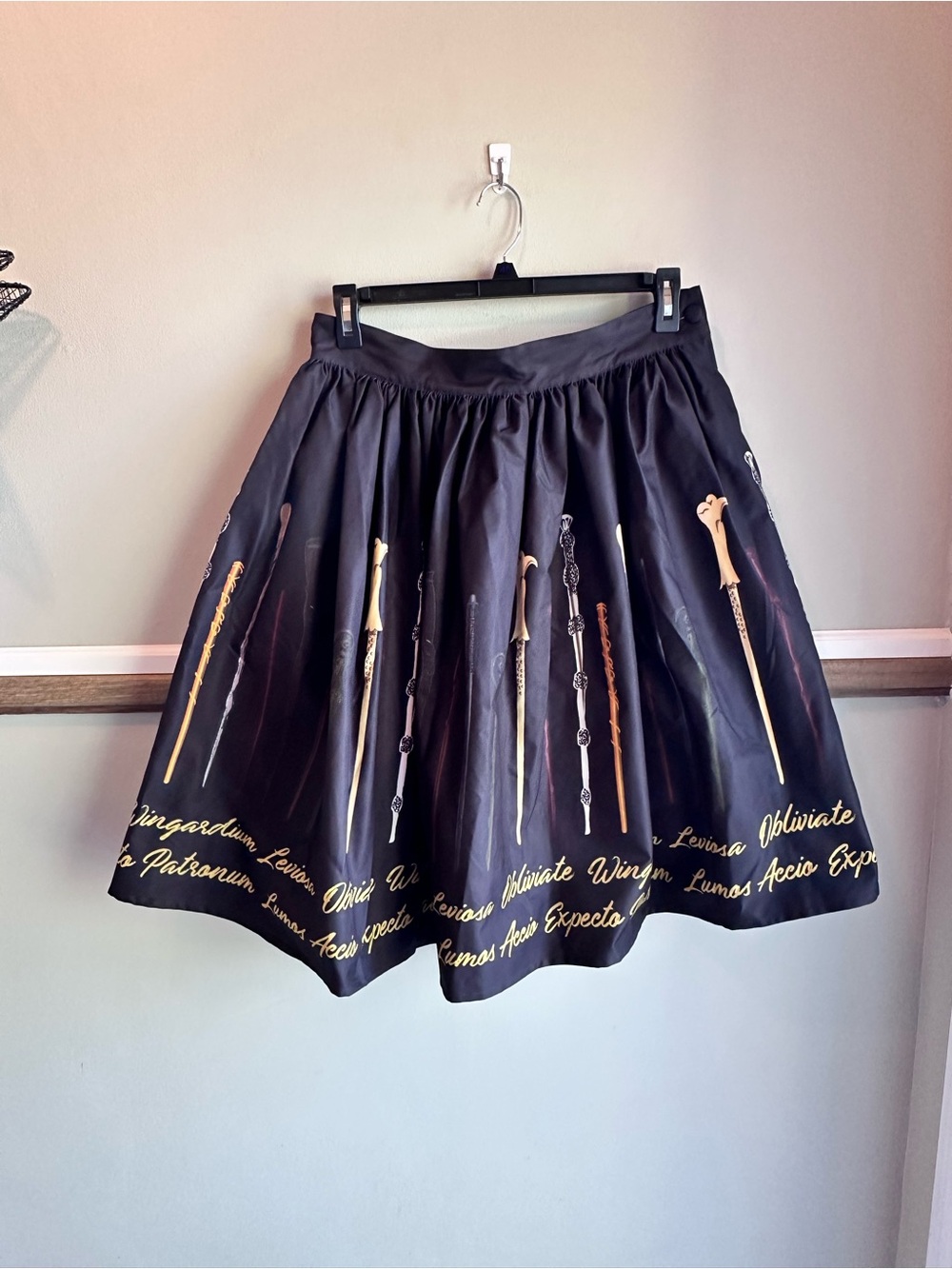 Harry Potter x Unique Vintage Black Wands & Spells Swing Skirt